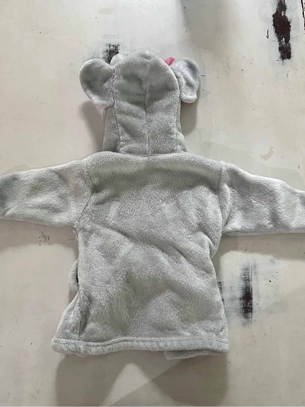 HB Plush Elephant Hooded Kids Pajama Robe - Light Gray with Pink Ears 0-9 Months